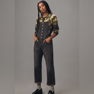 Pilcro Black Denim Overalls with Yellow Patterned Sweater